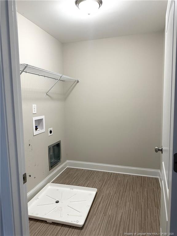 clothes washing area featuring hookup for a washing machine, dark wood-type flooring, and electric dryer hookup