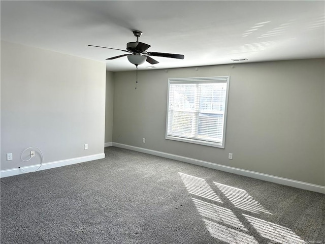 empty room with ceiling fan and carpet floors