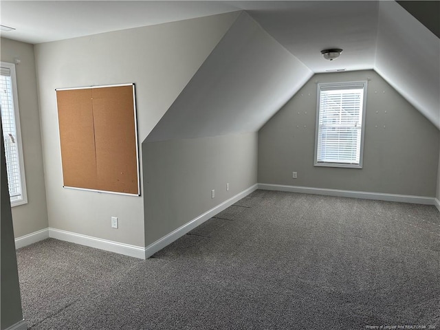 additional living space with carpet floors and vaulted ceiling