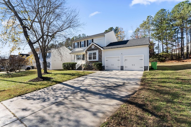 front of property with a front lawn and a garage