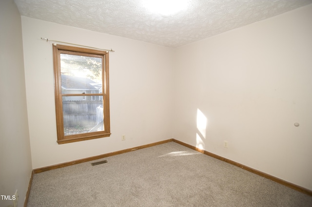 empty room with carpet floors and a textured ceiling