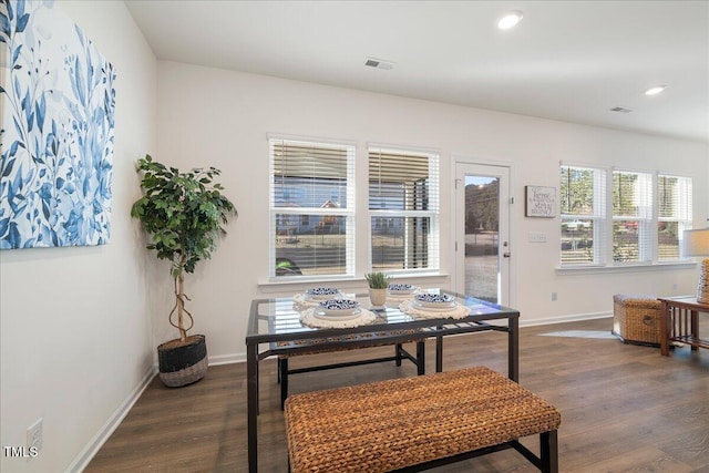 dining space featuring dark wood-type flooring