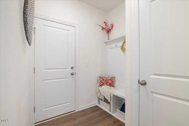 mudroom featuring dark hardwood / wood-style flooring