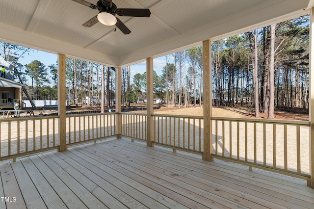 wooden terrace with ceiling fan