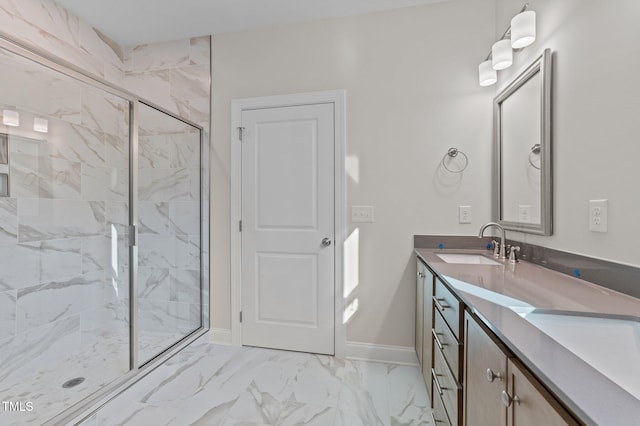 bathroom featuring vanity and walk in shower