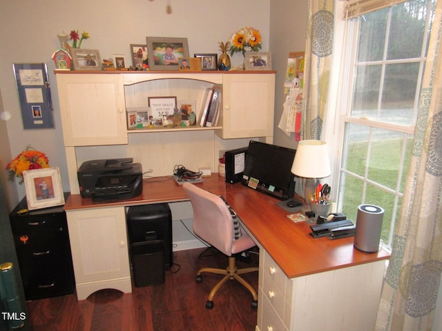 office with dark wood-type flooring