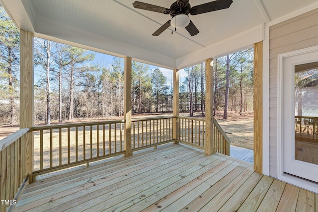 wooden deck with ceiling fan