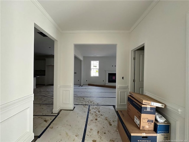 corridor with crown molding