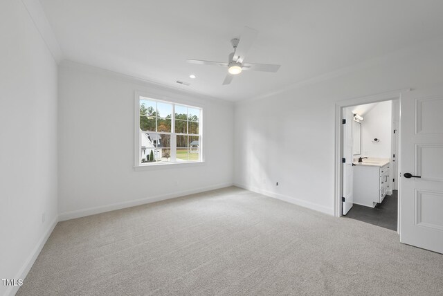 2637 Trifle Ln, Wake Forest, NC 27587 - unfurnished bedroom with crown molding, carpet, baseboards, and ceiling fan