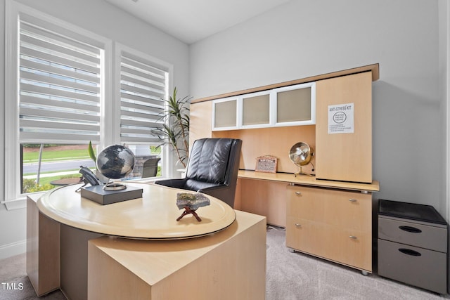 office with light colored carpet and baseboards