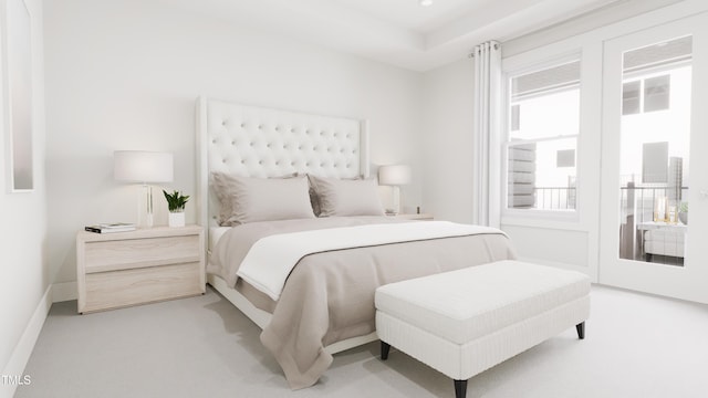 bedroom with light colored carpet