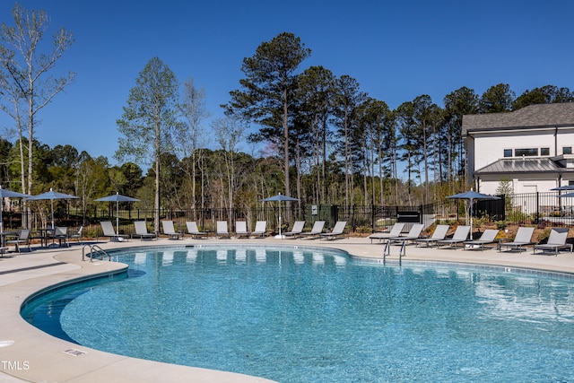 pool featuring a patio area and fence