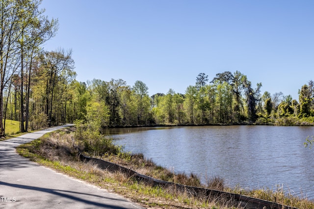 property view of water featuring a wooded view