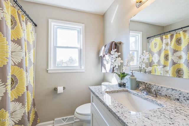 bathroom with vanity, a healthy amount of sunlight, and toilet