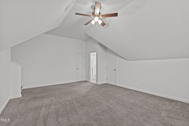 bonus room featuring vaulted ceiling, carpet floors, and ceiling fan