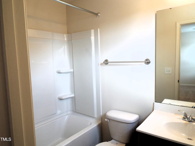 full bathroom with vanity, shower / bath combination, and toilet