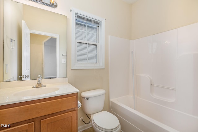 full bathroom featuring vanity, toilet, and tub / shower combination