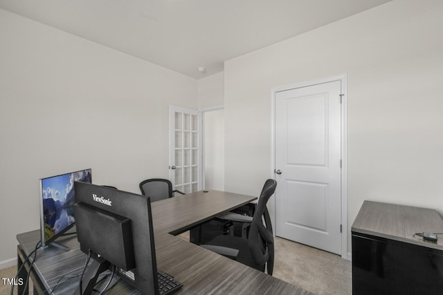 view of carpeted home office