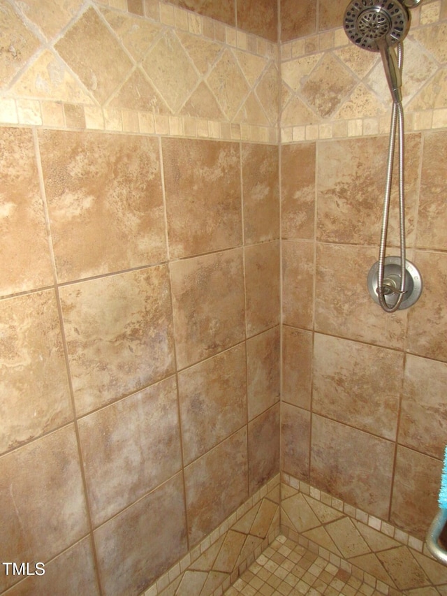 interior details featuring a tile shower