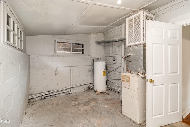 basement featuring water heater