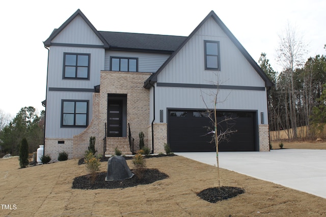 modern farmhouse featuring a garage