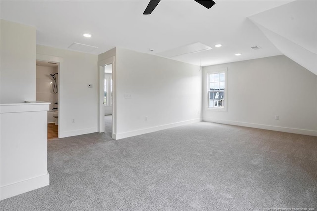 3727 Gainey Rd, Fayetteville, NC 28306 - spare room featuring attic access, a ceiling fan, light carpet, recessed lighting, and baseboards