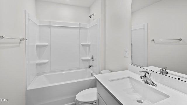 full bathroom with vanity, toilet, and shower / tub combination