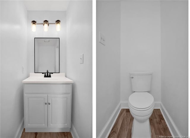 bathroom featuring vanity, toilet, and wood-type flooring