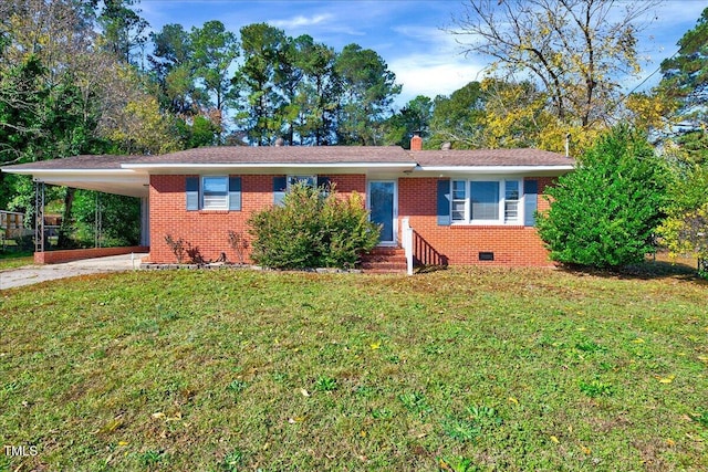 single story home with a front lawn and a carport