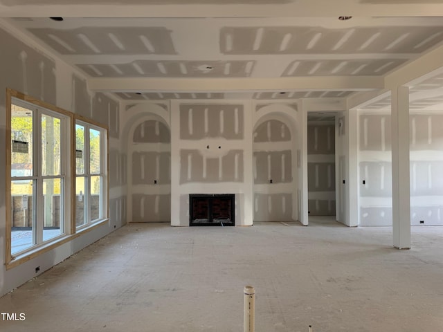 unfurnished living room featuring a fireplace