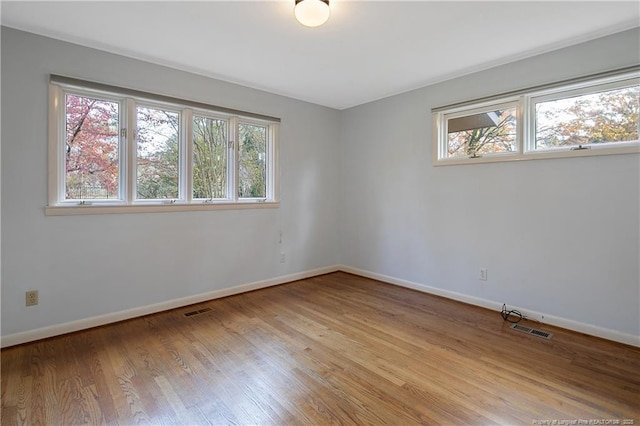 unfurnished room with a healthy amount of sunlight and light wood-type flooring