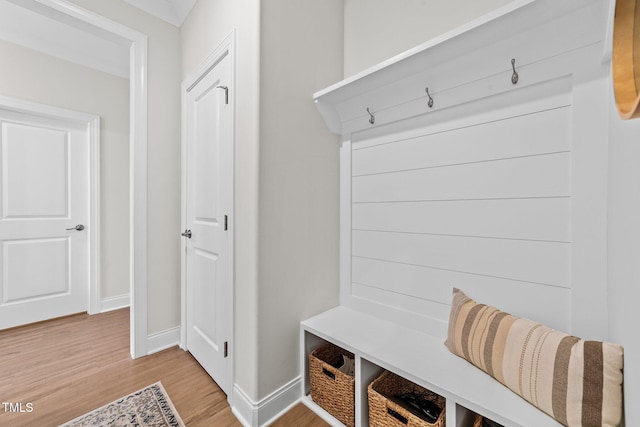 mudroom featuring wood-type flooring