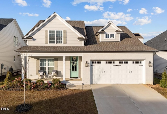 view of front of property with a porch and a garage