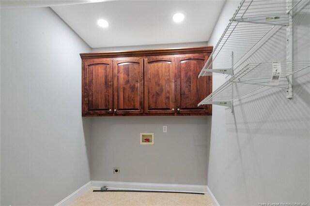 363 Kimberwicke Dr, Fayetteville, NC 28311 - laundry room featuring washer hookup, hookup for an electric dryer, baseboards, cabinet space, and recessed lighting