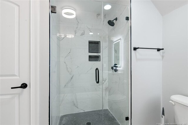 363 Kimberwicke Dr, Fayetteville, NC 28311 - bathroom with toilet and a marble finish shower