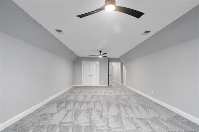 363 Kimberwicke Dr, Fayetteville, NC 28311 - bonus room featuring a ceiling fan, vaulted ceiling, light colored carpet, and baseboards