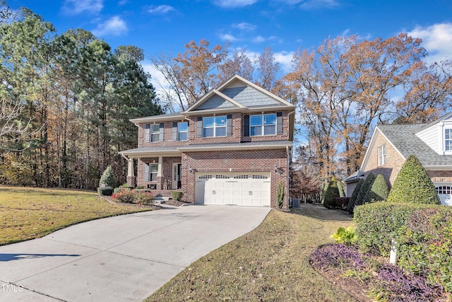 craftsman-style house with a front yard and a garage