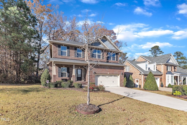 craftsman-style house featuring a garage and a front lawn