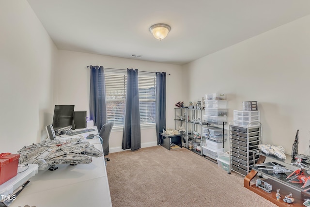 view of carpeted home office