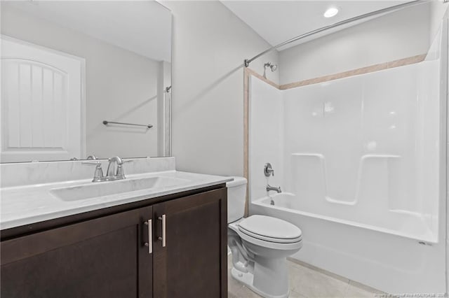 full bathroom with vanity, toilet, tub / shower combination, and tile patterned floors