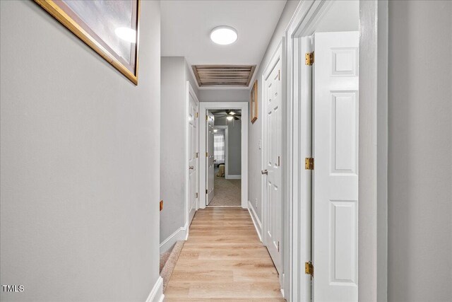 corridor with light wood-type flooring