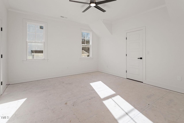 bonus room featuring ceiling fan and lofted ceiling