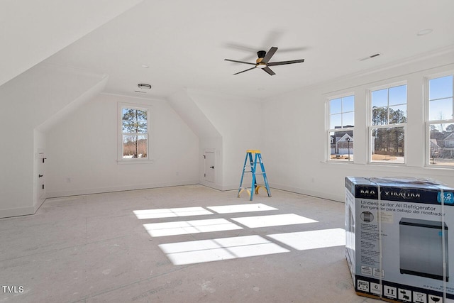 bonus room featuring ceiling fan and lofted ceiling