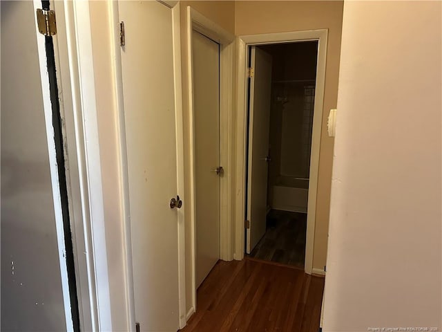 hallway with dark wood finished floors