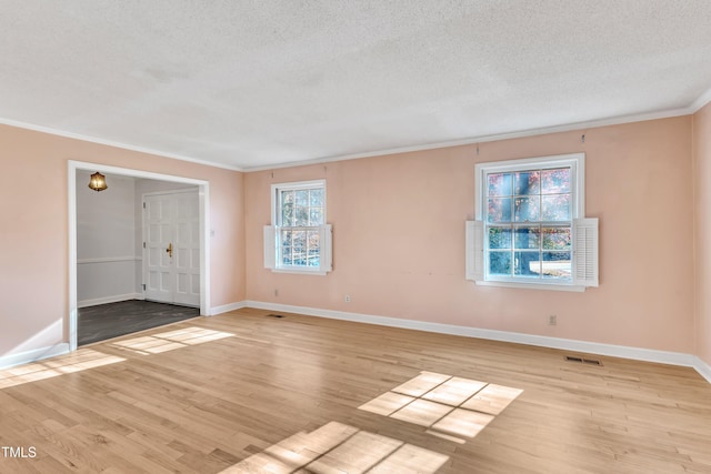 spare room with a healthy amount of sunlight, light wood-type flooring, and a textured ceiling