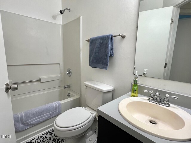 full bathroom with tile patterned floors, vanity, toilet, and shower / bathtub combination