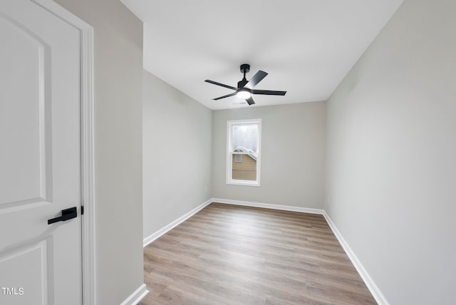 unfurnished room featuring ceiling fan and light hardwood / wood-style flooring