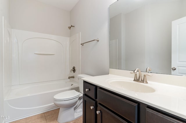 full bathroom with toilet, shower / washtub combination, vanity, and tile patterned flooring