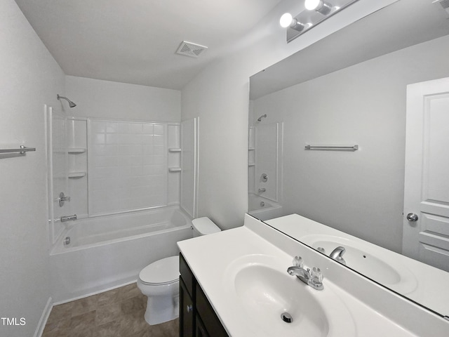 full bathroom featuring tile patterned flooring, vanity, toilet, and bathing tub / shower combination