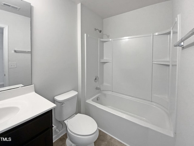 full bathroom with vanity, tub / shower combination, and toilet